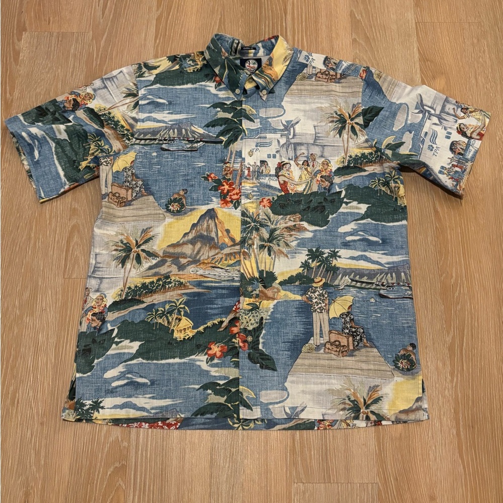 Reyn Spooner Mens Trans Atlantic Plane Resort Hawaiian Button Up Shirt Size XL